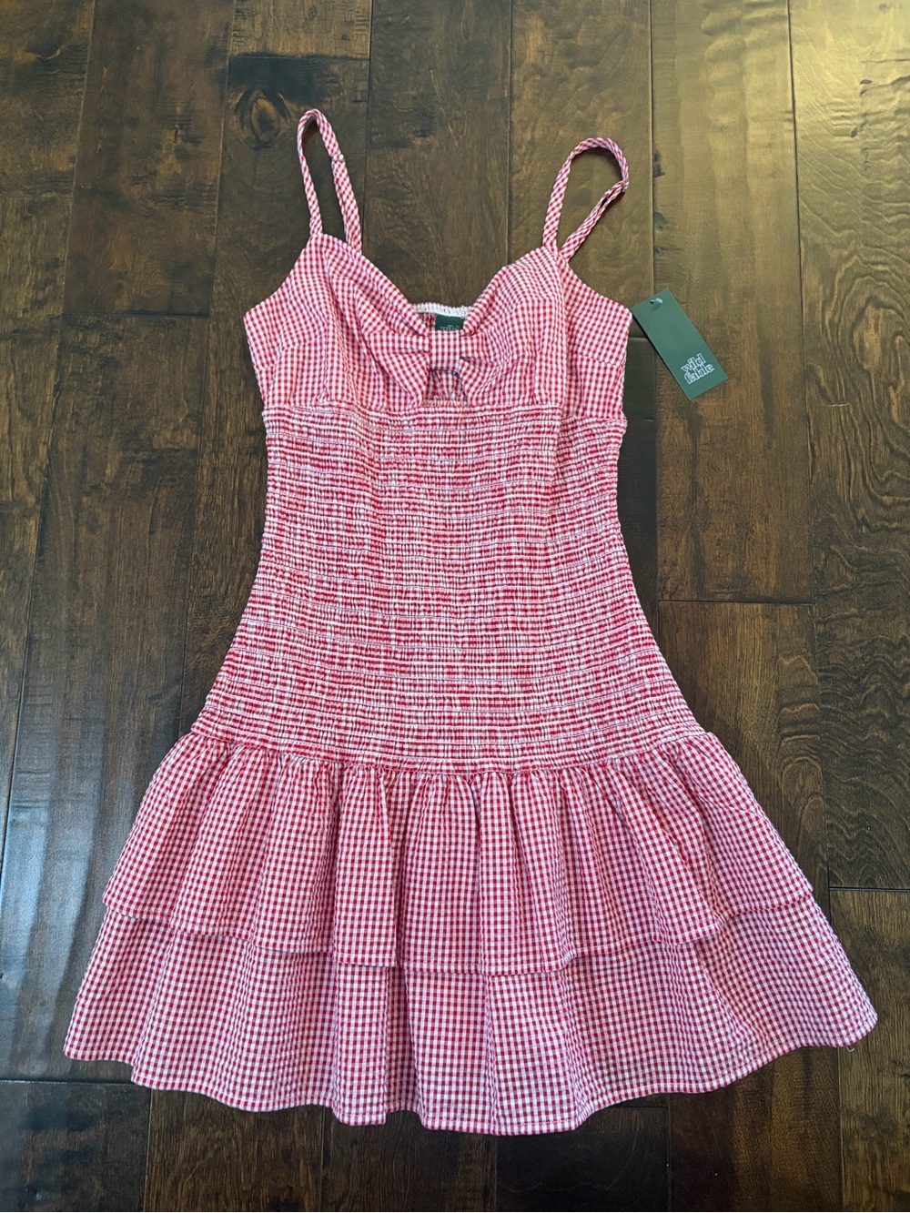 wild fable red Gingham Smocked Tiered Mini Dress